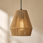 Handmade Rattan & Raffia Pendant Light – Natural Bell Ceiling Lamp