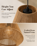 Handmade Rattan & Raffia Pendant Light – Natural Bell Ceiling Lamp