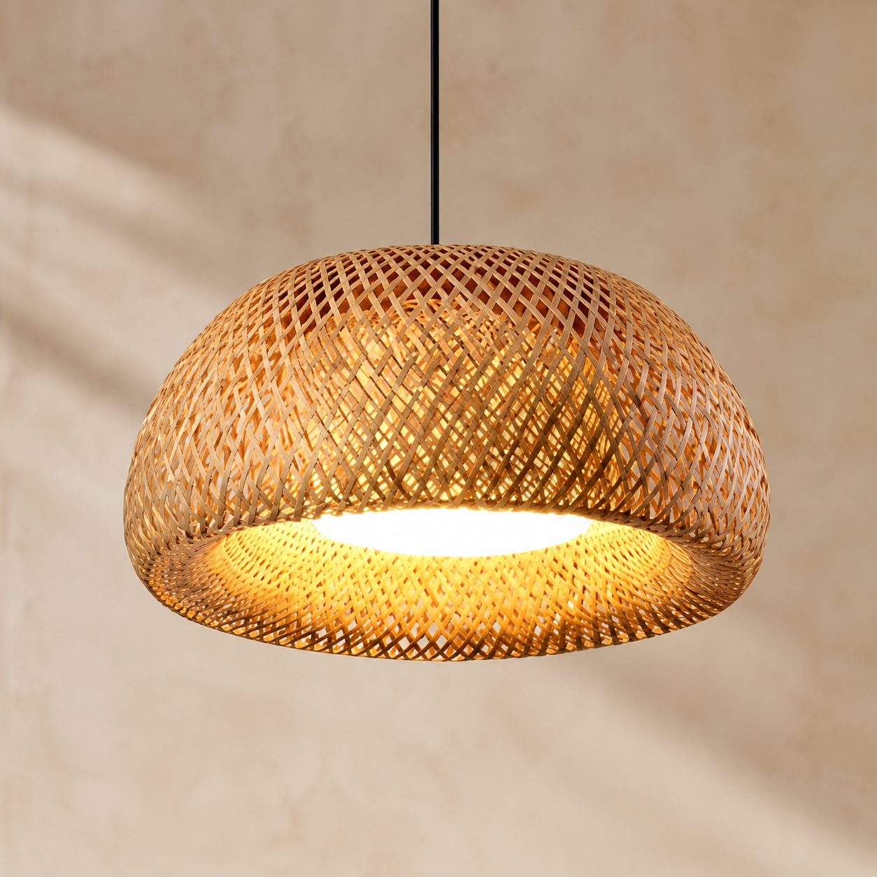 Handwoven Bamboo & Rattan Pendant Light – Boho Ceiling Lamp with E27 Holder