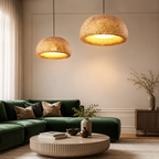 Handwoven Bamboo & Rattan Pendant Light – Boho Ceiling Lamp with E27 Holder