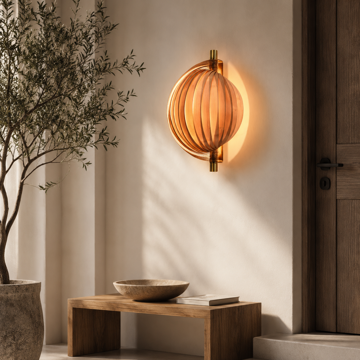 Handcrafted Bamboo Wall Lamp – Modern Boho Sconce Light