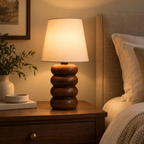 Aranya Woodcrest Table Lamp | Wooden Table Light with Linen Shade | Warm Ambient Lighting