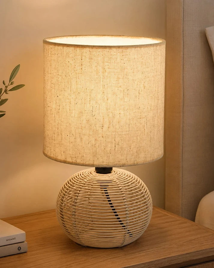 Veyra Orb Table Lamp | Metal & Linen Table Light | Warm Ambient Home Lighting
