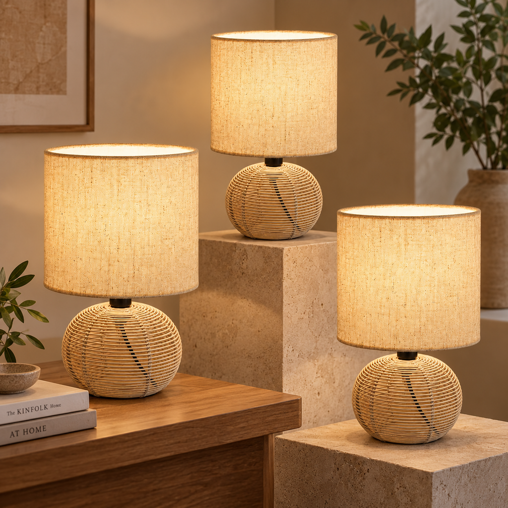 Veyra Orb Table Lamp | Metal & Linen Table Light | Warm Ambient Home Lighting