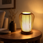 Evara Weave Table Lamp | Handmade Bamboo & Cane Table Light | Scandinavian Boho Decor