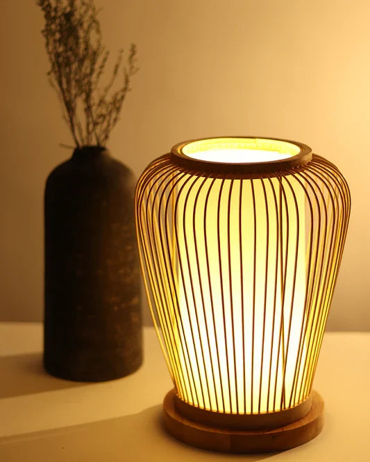 Evara Weave Table Lamp | Handmade Bamboo & Cane Table Light | Scandinavian Boho Decor