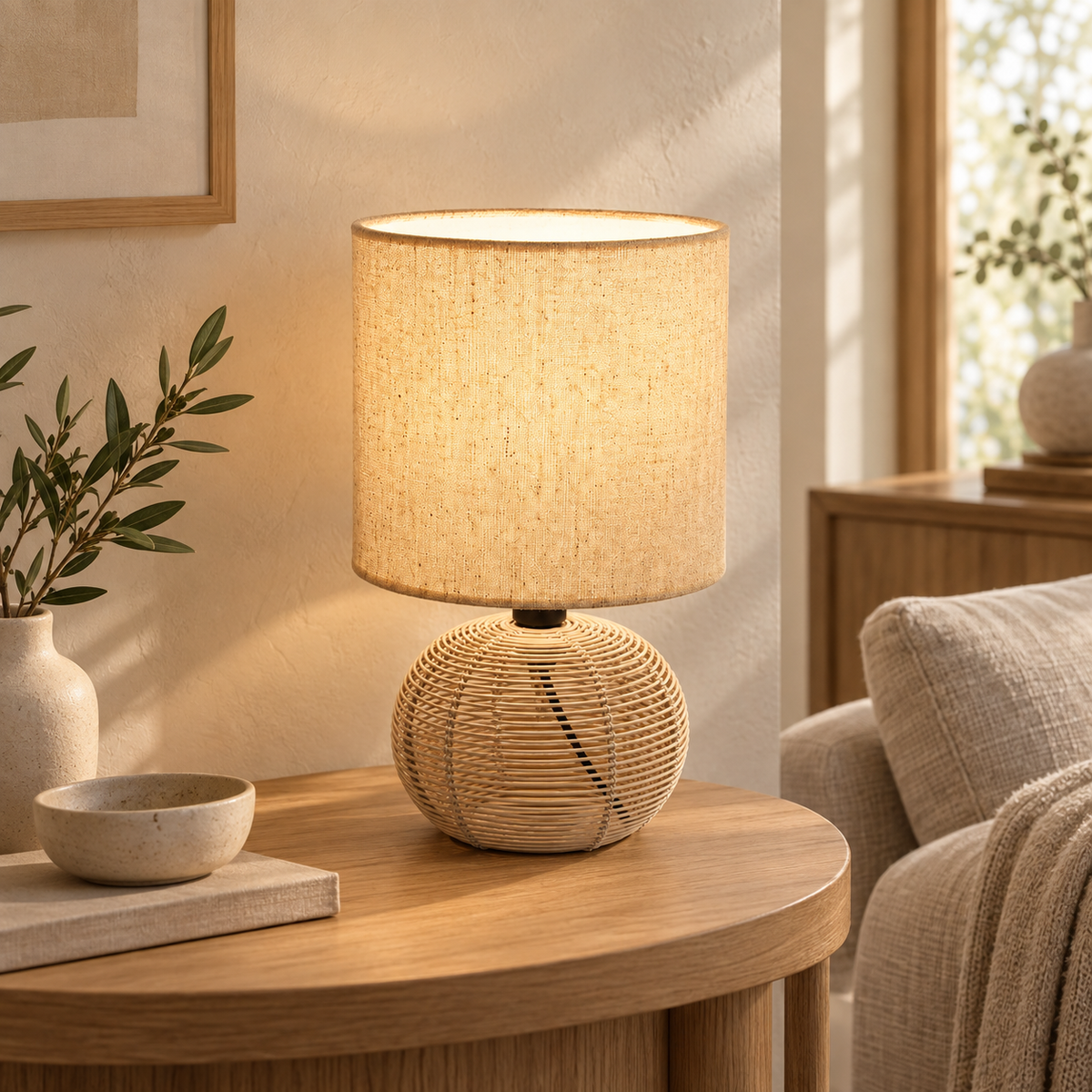 Veyra Orb Table Lamp | Metal & Linen Table Light | Warm Ambient Home Lighting