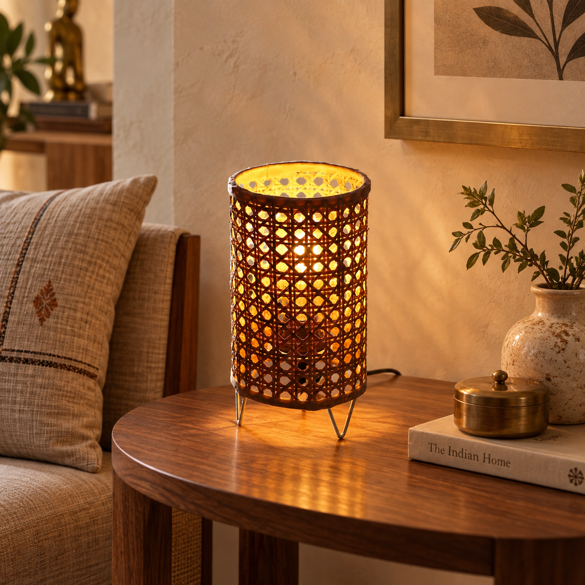 Saanvi Rattan Weave Table Lamp | Handmade Bamboo & Cane Light | Scandinavian Boho Home Decor