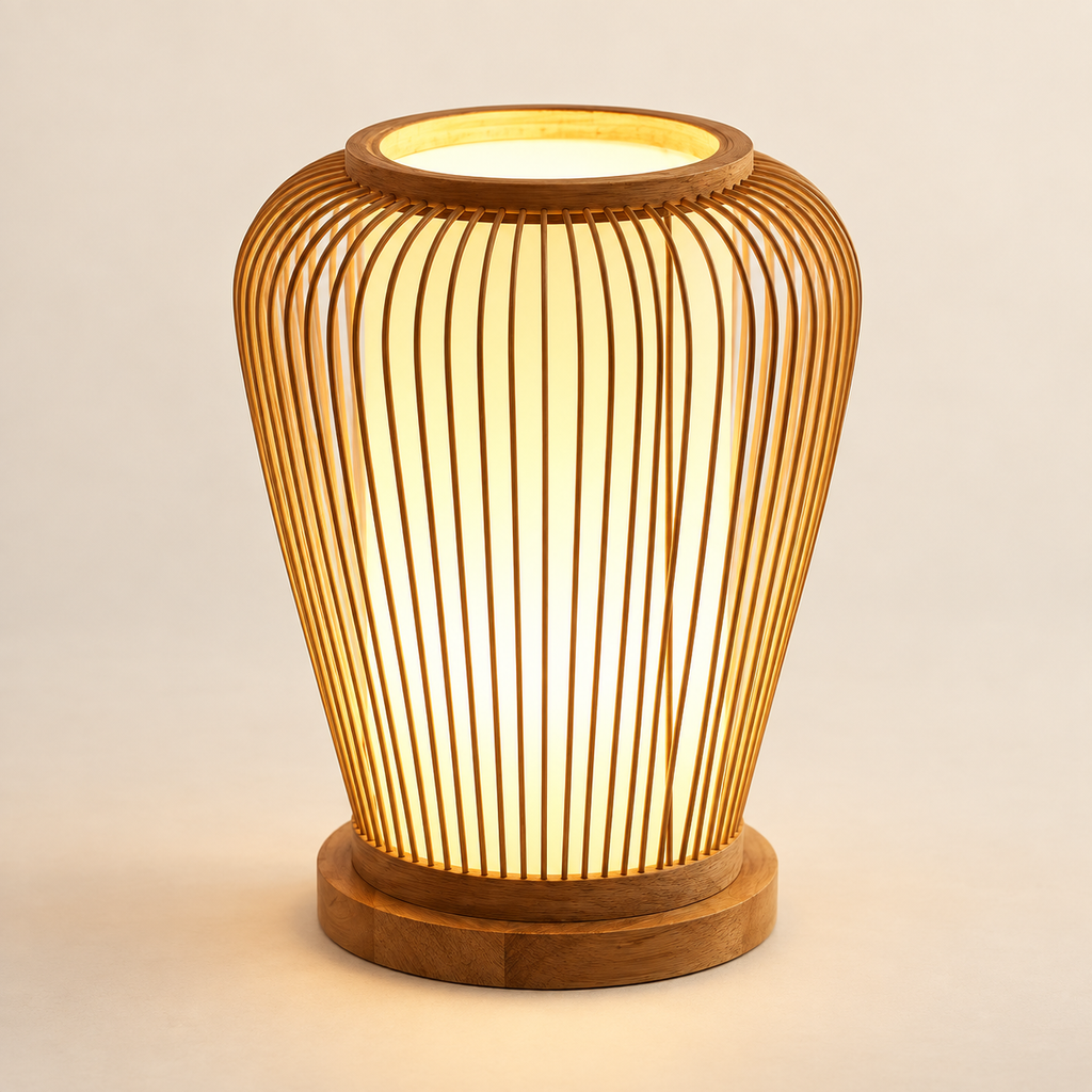 Evara Weave Table Lamp | Handmade Bamboo & Cane Table Light | Scandinavian Boho Decor
