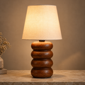 Aranya Woodcrest Table Lamp | Wooden Table Light with Linen Shade | Warm Ambient Lighting