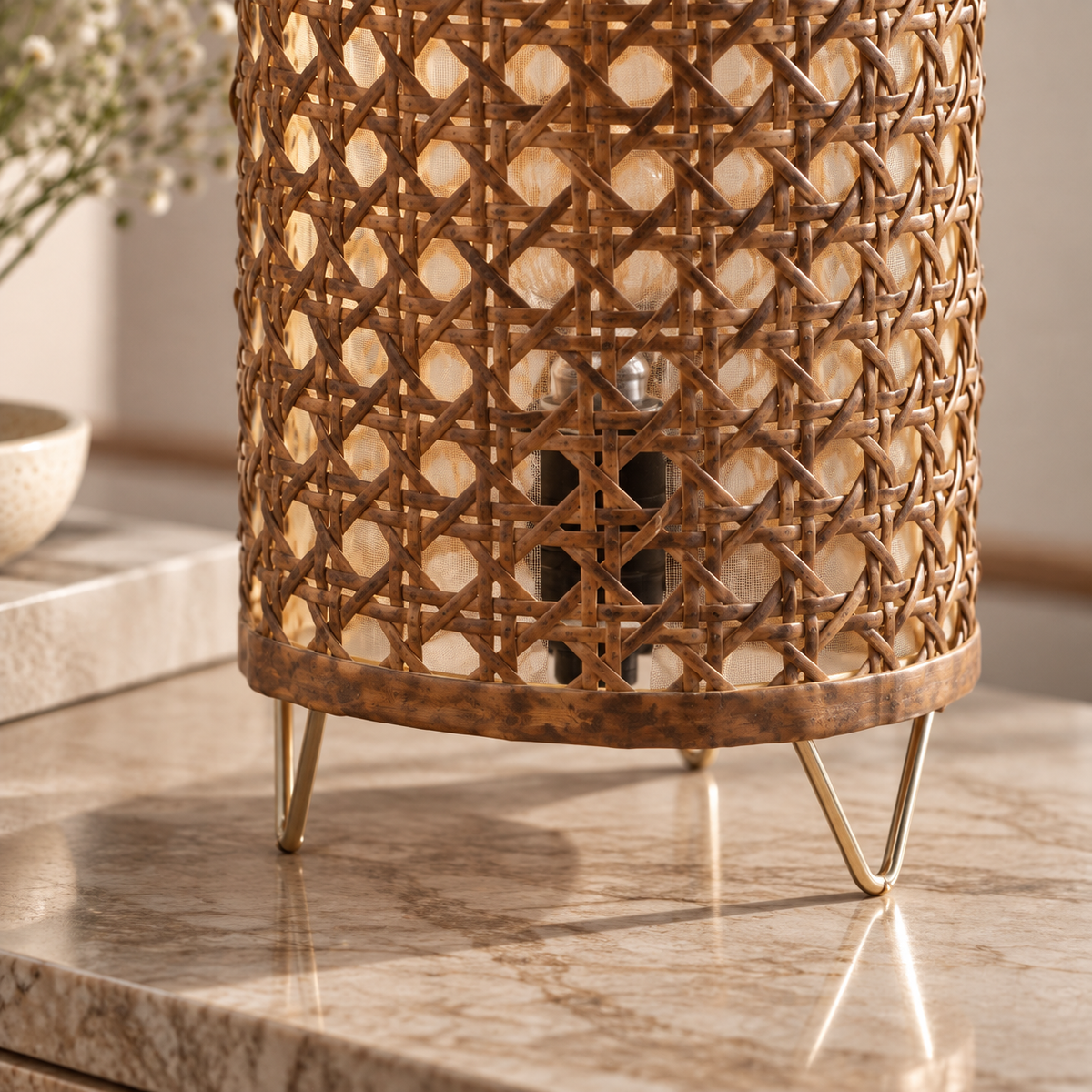 Saanvi Rattan Weave Table Lamp | Handmade Bamboo & Cane Light | Scandinavian Boho Home Decor