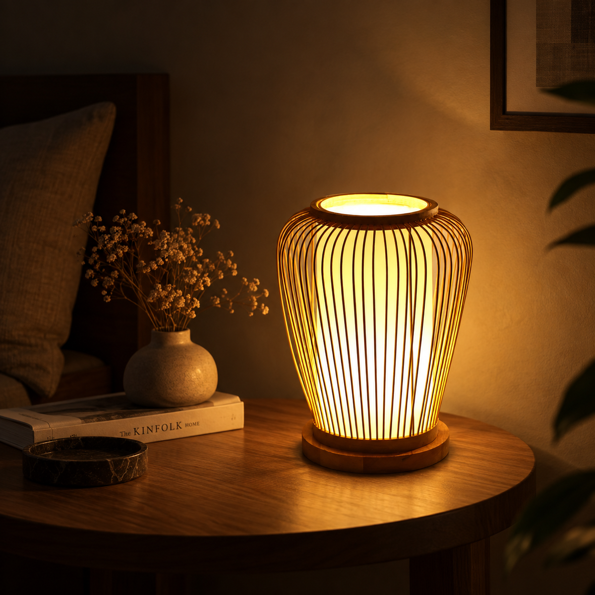 Evara Weave Table Lamp | Handmade Bamboo & Cane Table Light | Scandinavian Boho Decor