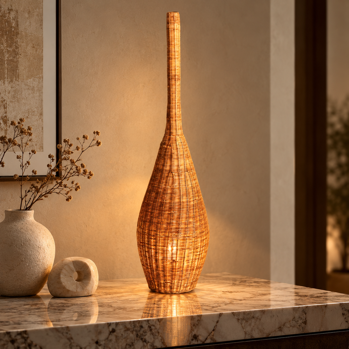 Vayuna Bamboo Haven Floor Lamp | Handmade Bamboo Floor Light | Natural Standing Lamp for Living Room & Bedroom