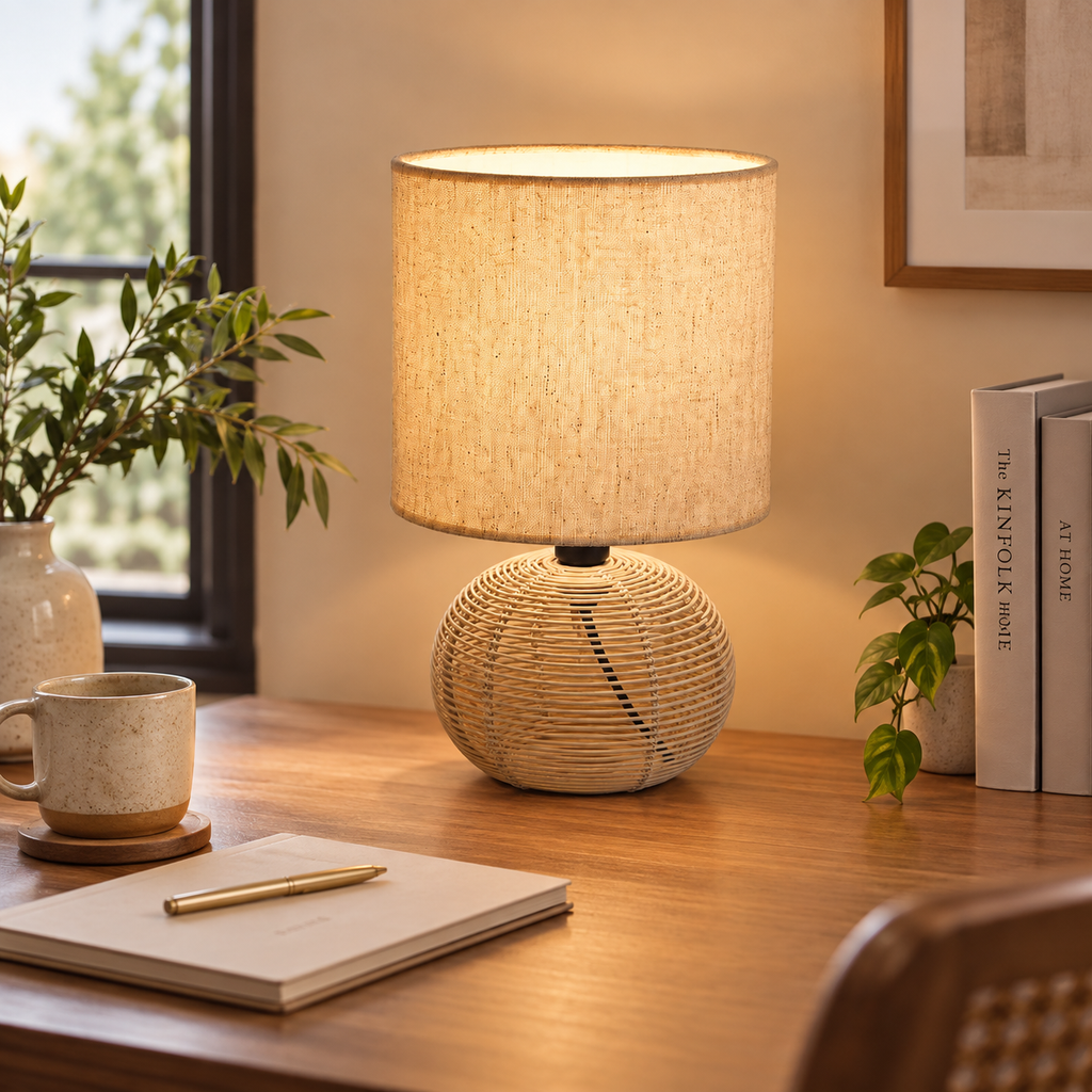 Veyra Orb Table Lamp | Metal & Linen Table Light | Warm Ambient Home Lighting