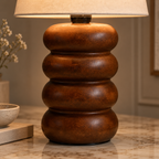 Aranya Woodcrest Table Lamp | Wooden Table Light with Linen Shade | Warm Ambient Lighting