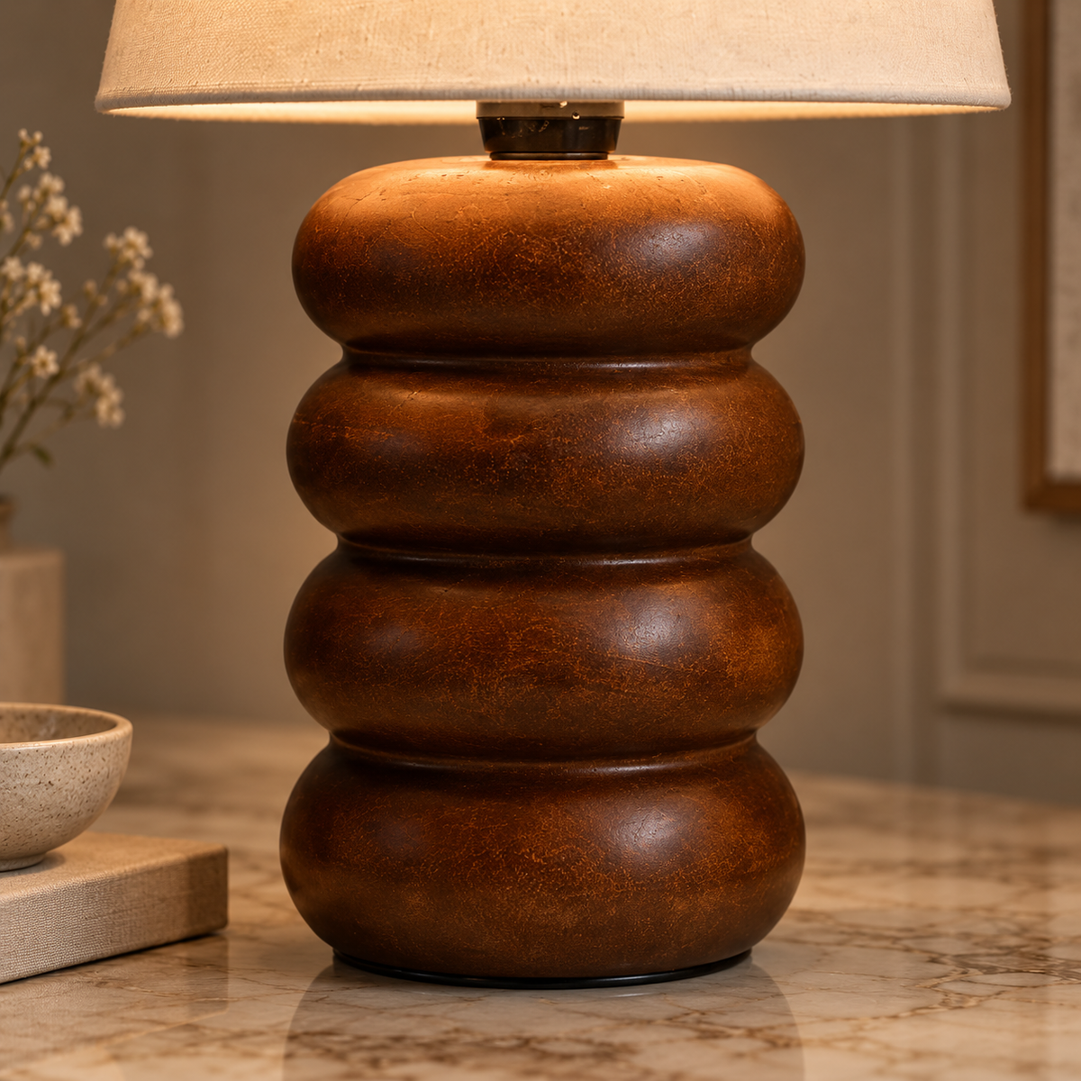 Aranya Woodcrest Table Lamp | Wooden Table Light with Linen Shade | Warm Ambient Lighting