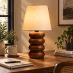 Aranya Woodcrest Table Lamp | Wooden Table Light with Linen Shade | Warm Ambient Lighting