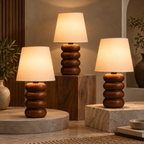 Aranya Woodcrest Table Lamp | Wooden Table Light with Linen Shade | Warm Ambient Lighting