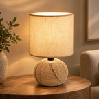 Veyra Orb Table Lamp | Metal & Linen Table Light | Warm Ambient Home Lighting
