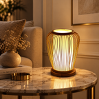 Evara Weave Table Lamp | Handmade Bamboo & Cane Table Light | Scandinavian Boho Decor