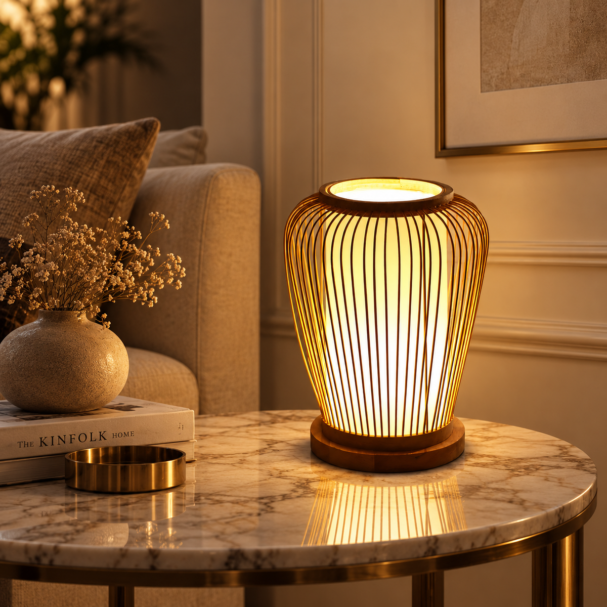 Evara Weave Table Lamp | Handmade Bamboo & Cane Table Light | Scandinavian Boho Decor