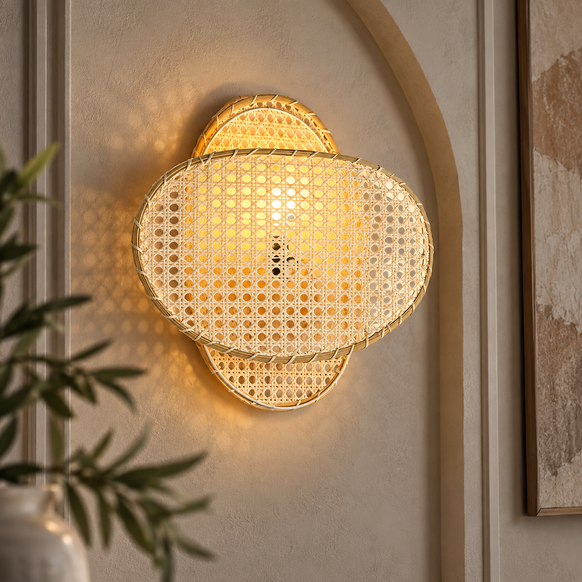 Aavira Cane Weave Wall Lamp | Handmade Cane Wall Light | Boho Home Decor