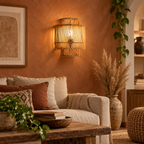 Ishara Rattan Arc Wall Lamp | Handmade Rattan Wall Light | Boho Home Decor