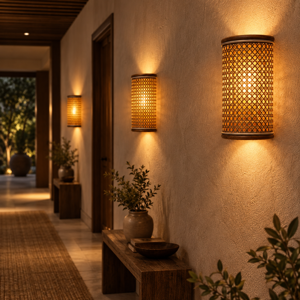 Nivara Cane Webbing Wall Lamp | Handmade Boho Wall Light
