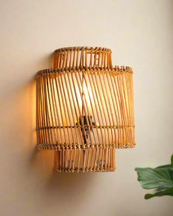 Ishara Rattan Arc Wall Lamp | Handmade Rattan Wall Light | Boho Home Decor