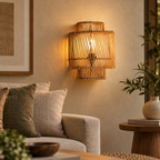 Ishara Rattan Arc Wall Lamp | Handmade Rattan Wall Light | Boho Home Decor