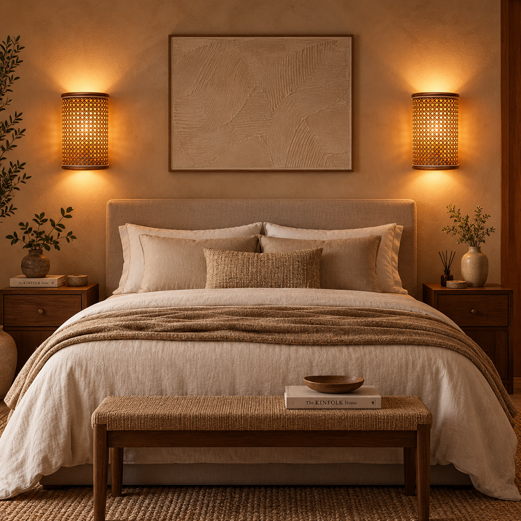 Nivara Cane Webbing Wall Lamp | Handmade Boho Wall Light