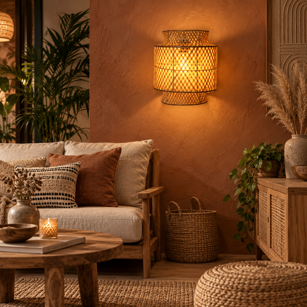 Vedara Bamboo Wall Lamp | Handcrafted Natural Wall Light for Home