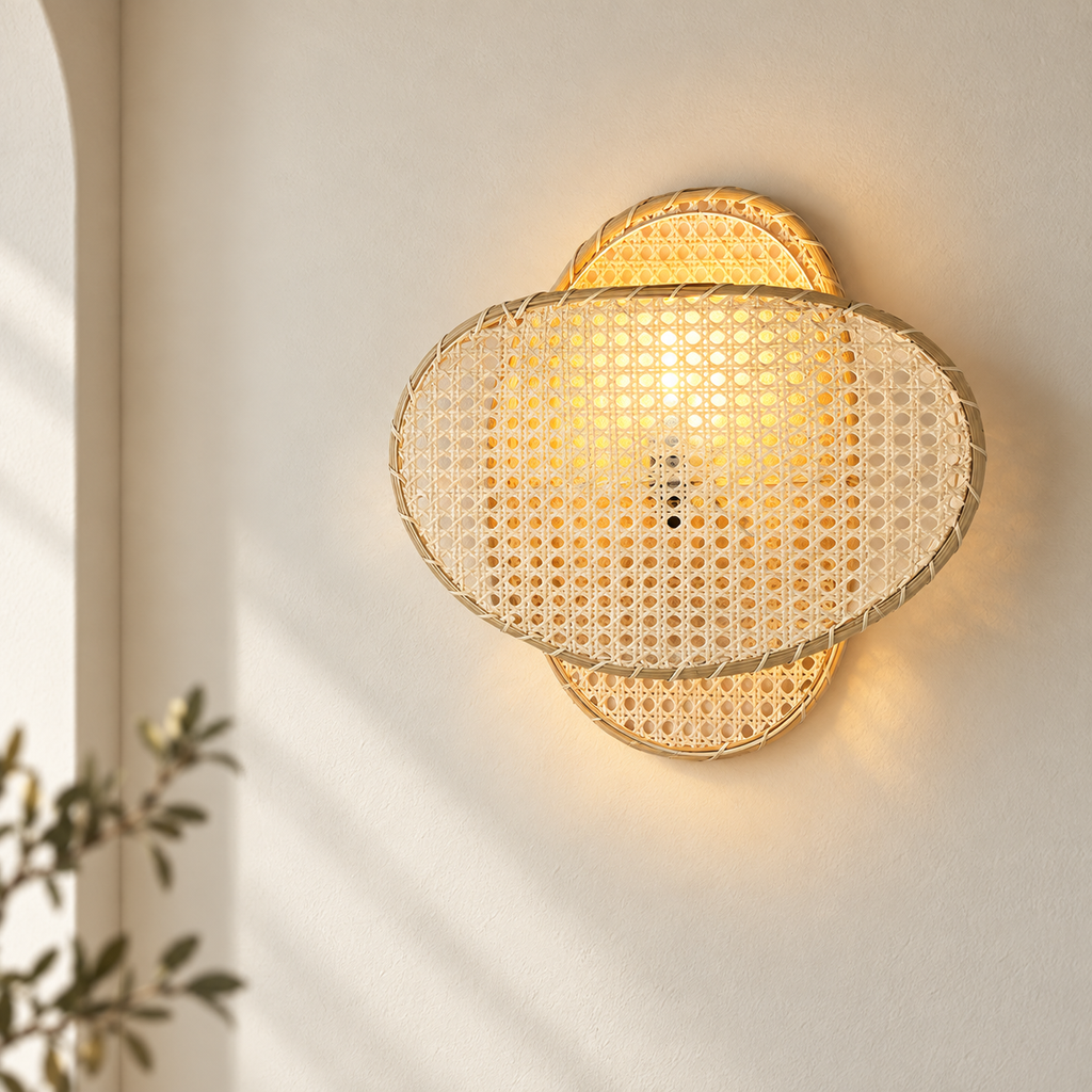 Aavira Cane Weave Wall Lamp | Handmade Cane Wall Light | Boho Home Decor