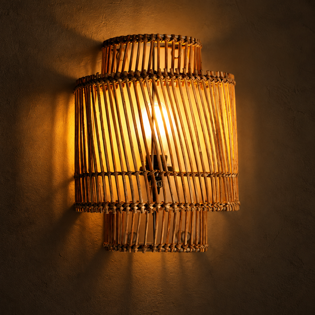 Ishara Rattan Arc Wall Lamp | Handmade Rattan Wall Light | Boho Home Decor