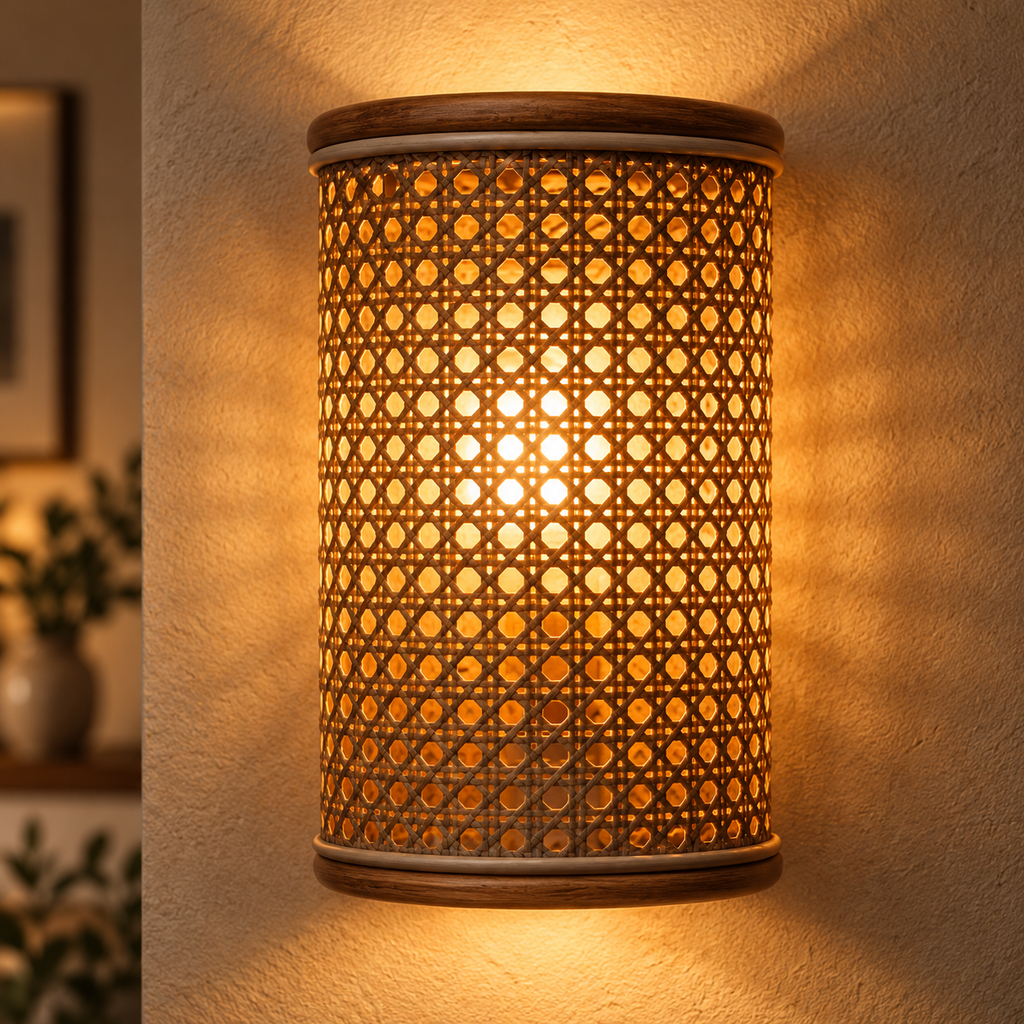 Nivara Cane Webbing Wall Lamp | Handmade Boho Wall Light